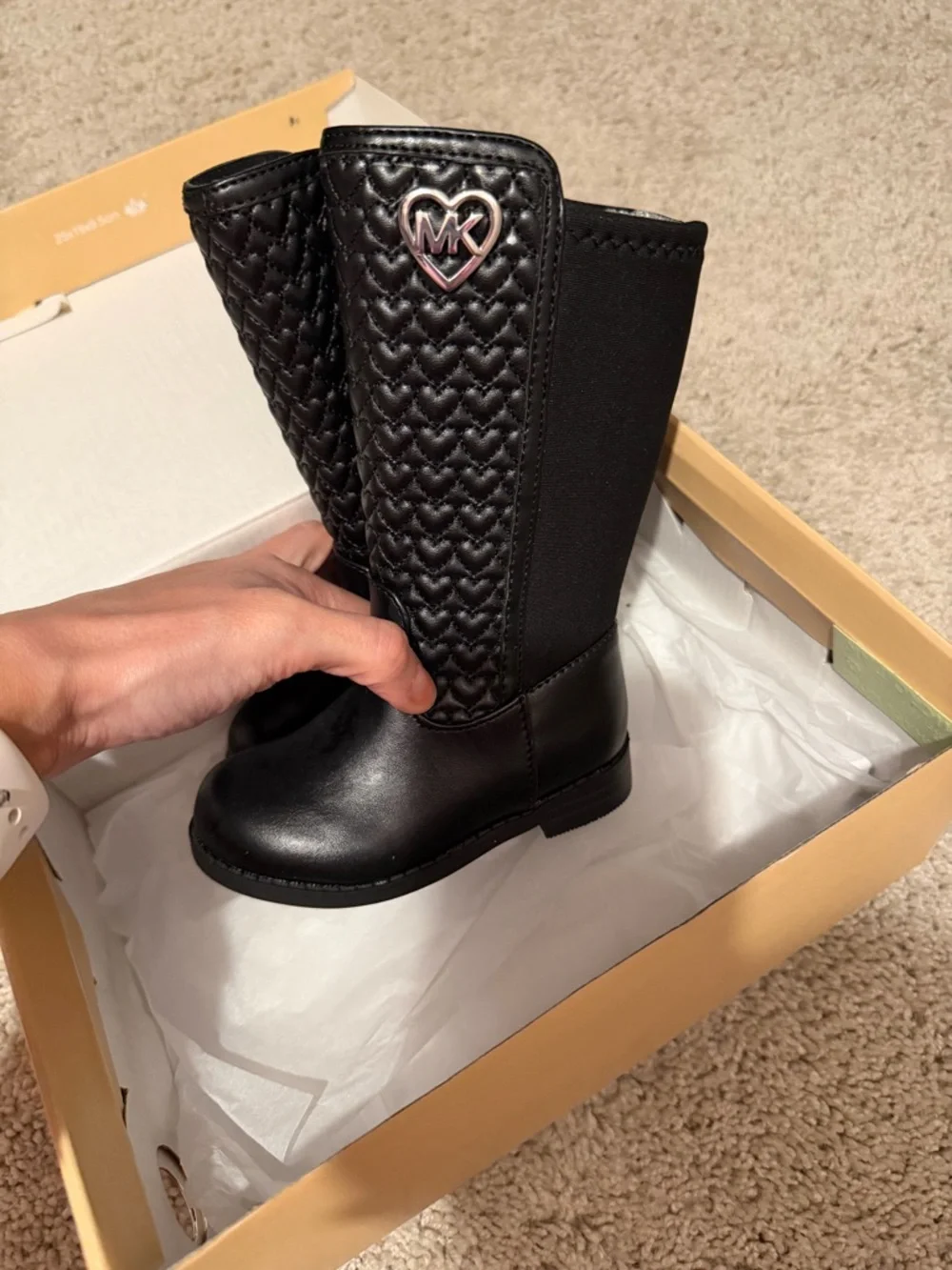 Michael Kors Black Quilted toddler Girls' Boots with MK Heart Emblem